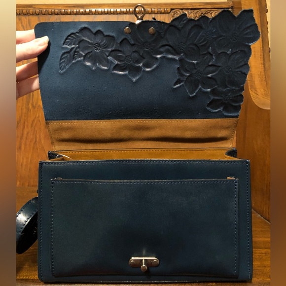 NWT-Patricia Nash-Charonne-Med Satchel with Strap-Tooled Leather-Lapis Blue-$199 - Picture 8 of 12